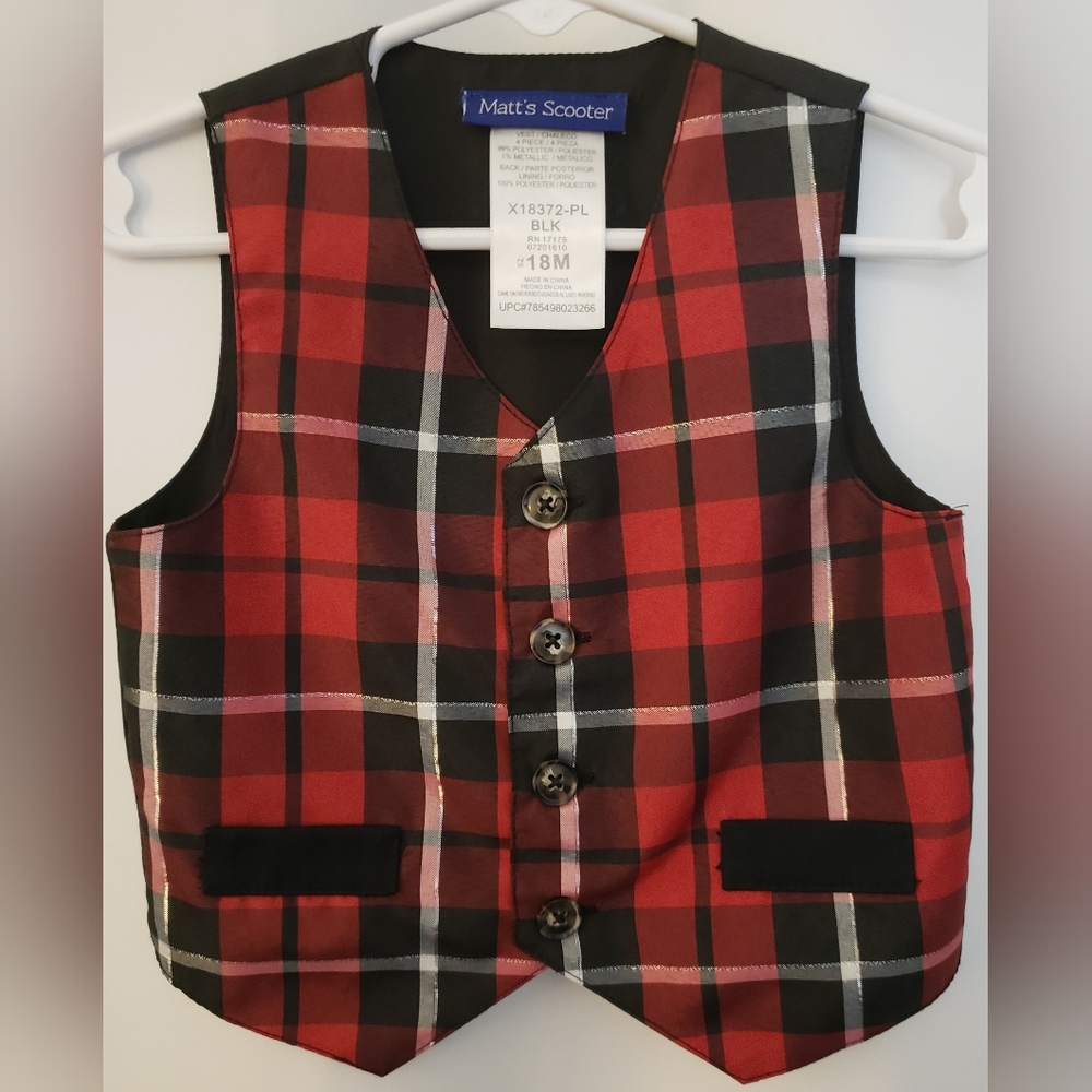Matt's Scooter Boys Holiday Vest Size 18 mo. Red Black White Silver